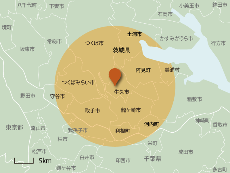 牛久デンタルクリニック訪問エリアマップ